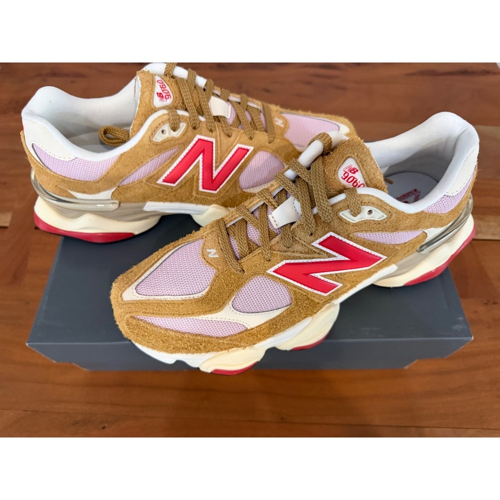 New Balance 9060 Beige Pink Red Hairy Suede Sneakers U9060GEA Mens 11.5